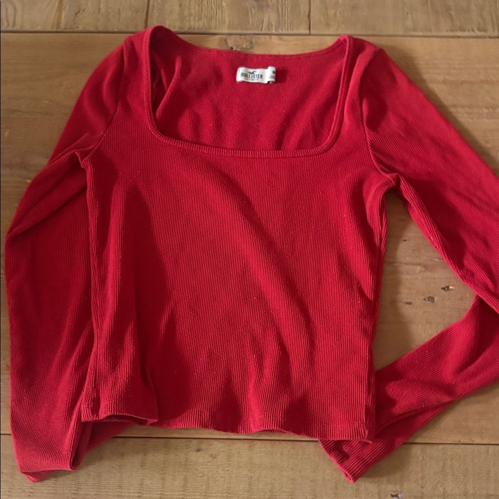 Red Long Sleeve Square Neck Top